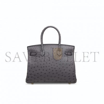 HERMÈS MASTER BIRKIN 30 OSTRICH LEATHER PEWTER GREY GOLD BUCKLE H041933CK79 (30*22*16cm)
